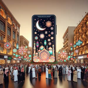Giant Mobile Phone Celebrating Eid al-Fitr | Festive Street Scene