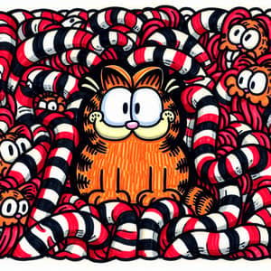 Cartoon Cat in Red and White Stripes | Exciting Cartoon Image
