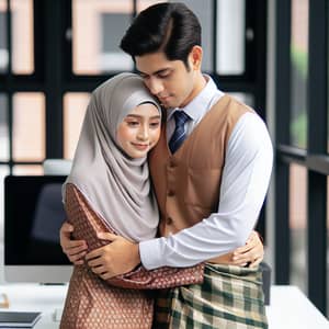 Malaysian Couple Embracing in Office | Wife in Hijab & Baju Kurung