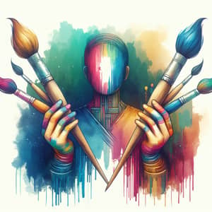 Vibrant Watercolor Illustration of Person with Paintbrush Hands