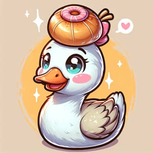 Whimsical Illustration of Lovable Goose with Bun Sticker
