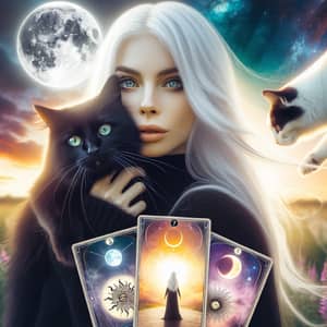 White Witch Embracing Cats: Compassion & Love | Tarot Art