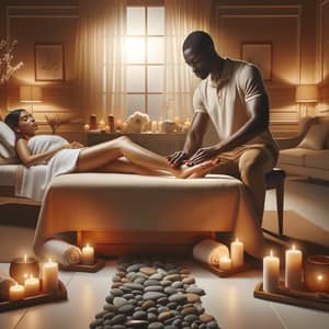 Tranquil Foot Massage: Black Male Masseuse Soothing Hispanic Client