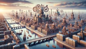 Steampunk Cityscape Inspired by St. Petersburg - Architectural Elegance