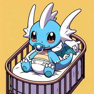 Cute Baby Dragon Cartoon - Infant Creature in Crib