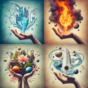 Elemental Hands Composite Image: Water, Air, Earth, Fire
