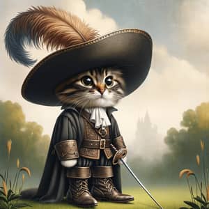 Swashbuckling Cat with Feathered Hat, Cloak & Boots