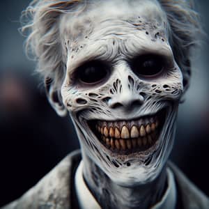 Terrifying Rotting Man with Distorted Face Smiling - Macabre Portrayal