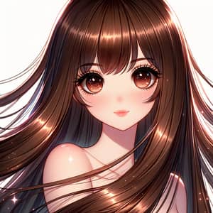 Charming Anime-Style Illustration of Young Girl with Lustrous Hair