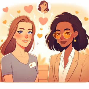 Heartwarming Animated Illustration of Two Women on a Date