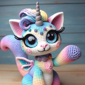 Fantasy Cat Amigurumi Crochet Sculpture | Handmade Feline Art