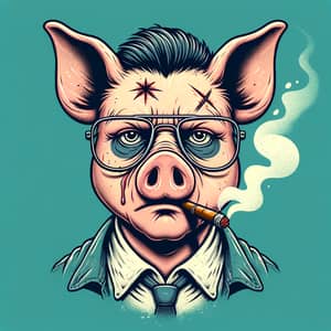 Quirky Pig with Glasses and Scar Smoking - Piggy Style!