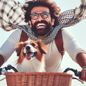Joyful Middle-Eastern Man and Dog Enjoying Bike Ride | Adventure