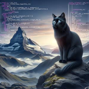 Realistic Black Cat Perched on Mountain | AI image creation