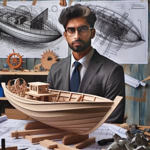 Intelligent South Asian Man Building Technologically Advanced Boat