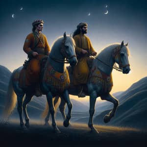 Ancient Kurdish Horse Riders in Traditional Attire