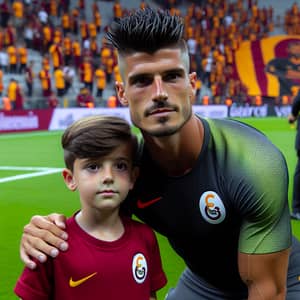 Galatasaray Football Field Encounter: Professional Player with Young Fan