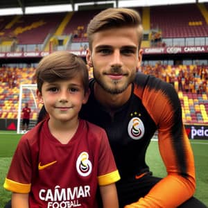 Professional Football Player with Young Fan at Galatasaray Field