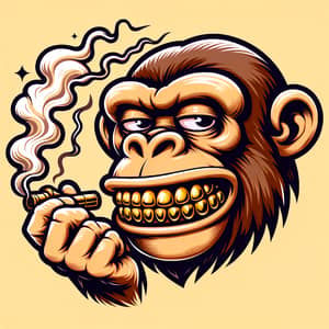 Funny Cartoon Ape with Shiny Gold Teeth and Smoke Effect