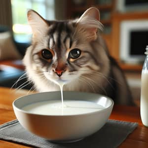Cat Enjoying Fresh Milk - Cute Cat Image