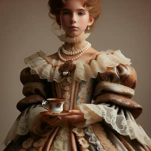Wealthy Victorian Girl in Lavish Gown