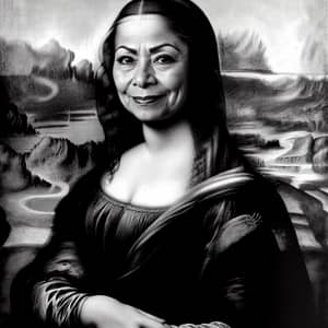Enigmatic Woman: Traditional Mexican Inspired Mona Lisa in Black and White