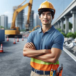 South Asian Construction Worker with Arms Crossed | Blue Polo Shirt
