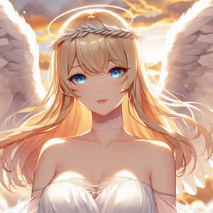 Heavenly Female Angel Portrait with Blonde Hair and Blue Eyes
