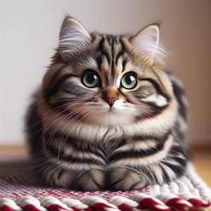 Medium-Sized Cute Fluffy Cat with Striped Coat | Playful and Curious