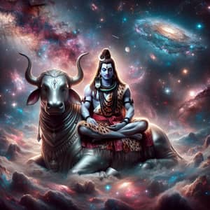 Lord Shiva on Nandi in Cosmic Background - Divine Tranquility