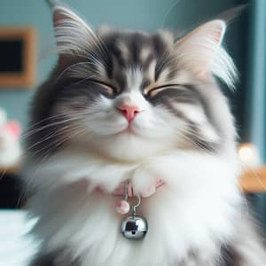Charming House Cat with Fluffy Fur - Gray and White Mix