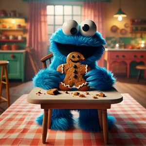 Adorable Cookie Monster Enjoying Gingerbread Man | Kitchen Scene