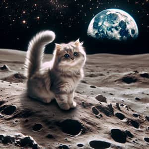 Cat on the Moon: Fluffy Feline in Space