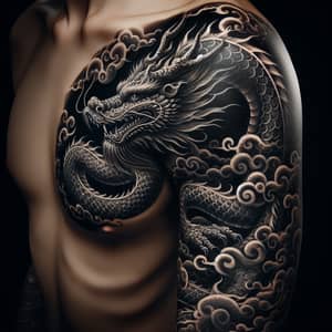 Chinese Dragon Arm Tattoo: Intricate Black Ink Design