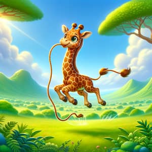 Joyful Giraffe Skipping Rope in Lush Savannah