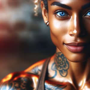 Strong Biracial Woman with Blue Eyes & Tattoos | Fitness & Strength
