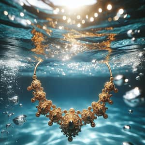 Golden Necklace Submerged in Clear Blue Water - Enchanting Design