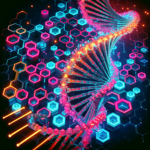 Futuristic 3D DNA Rendering in Cyberpunk Style