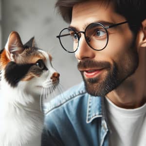 Mid-Thirties Man Talking to Domestic Cat | Engaging Conversation