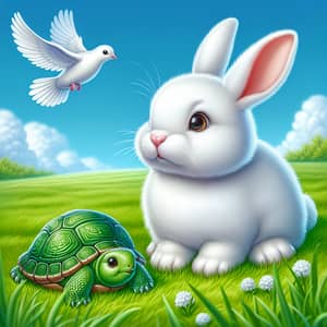 Cute Bunny, Turtle, and Dove in Serene Meadow