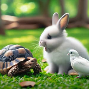 Enchanting Conversation Among Bunny, Turtle, and Dove