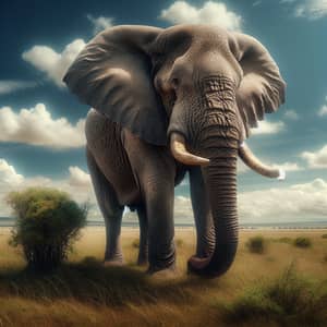 Majestic Elephant in Open Savannah | Wildlife Photography