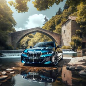 Sleek BMW Car on Tranquil Stone Bridge