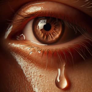 Emotional Human Eye Close-up with Brown Color and Teardrop