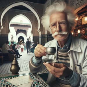 Einstein in Morocco Drinking Coffee - A Thoughtful Moment