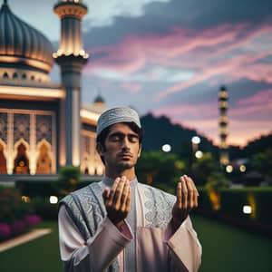 South Asian Man Making Dua at Beautiful Mosque