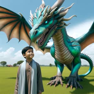 Young South Asian Boy with Majestic Dragon - Magical Encounter