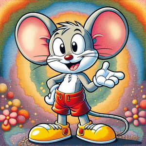 Cheerful Cartoon Mouse in Pointillism Style
