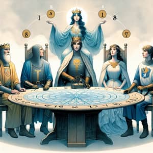 Arthurian Legends Round Table with King Arthur, Lancelot, Lady of the Lake, Perceval