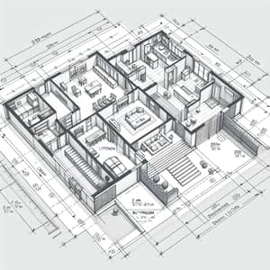 Architectural Blueprint for 20x13m House Design with Living Room, Kitchen, Garage